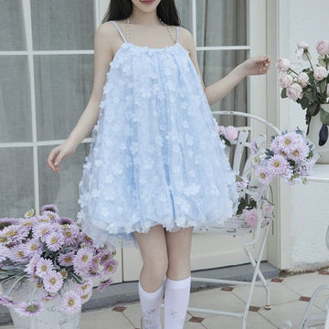 Blue Flower Floral Bud Dress 2024 New Sweet Sling With Short Small Man Dress